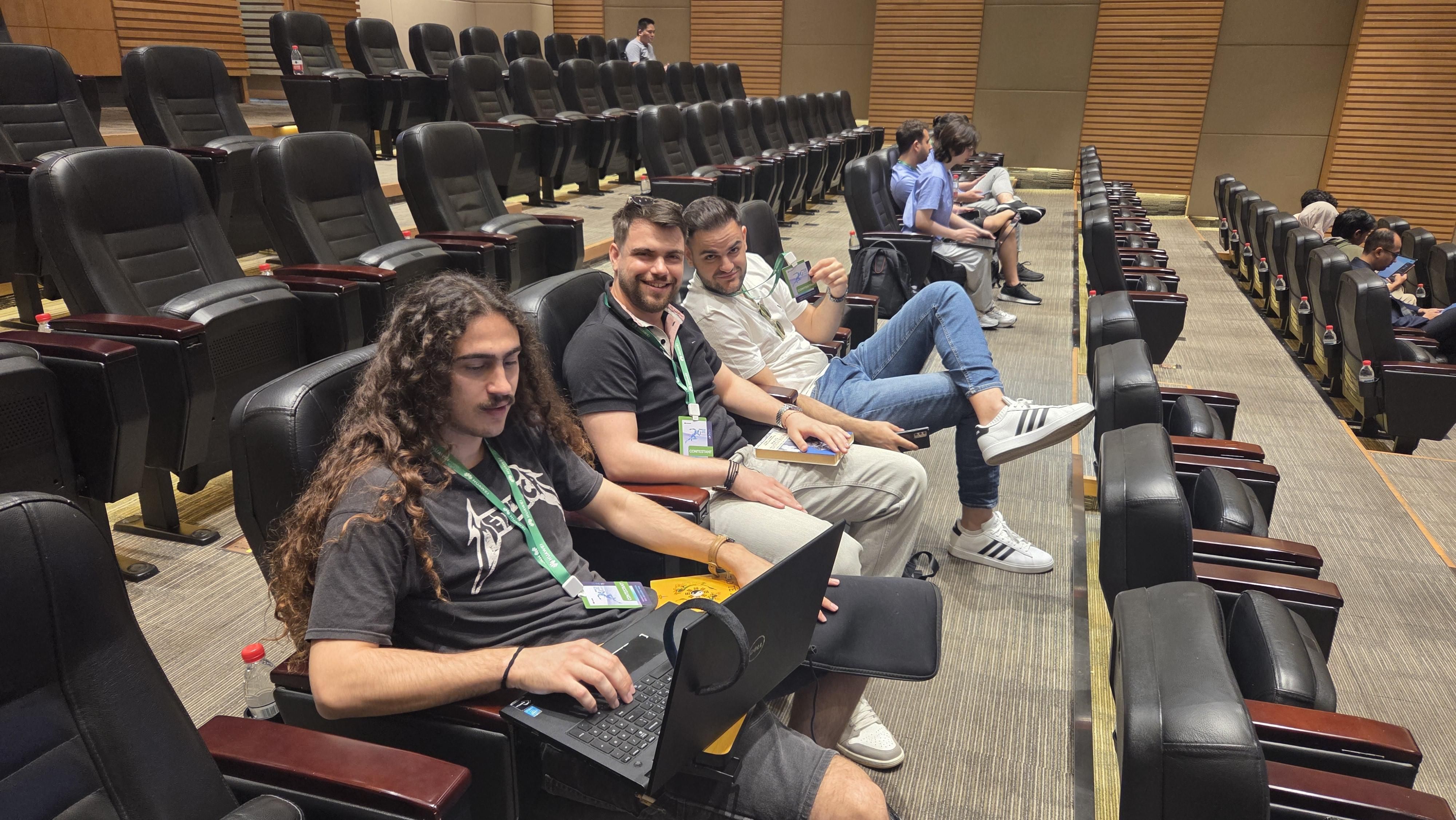 The AEGIS team preparing before the Huawei ICT Competition presentation.